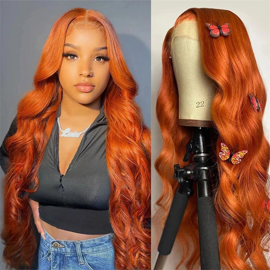13x4 Ginger Orange Body Wave Human Hair Lace Frontal Wig 13x6 Transparent Lace Frontal Human Hair Wigs Lace Wigs For Black Women