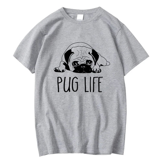 Men's High Quality T-shirt 100_ Cotton Funny Pug Printed Loose Male Crewneck T Shirt Short Sleeve o-neck Men t-shirt Tops Tees