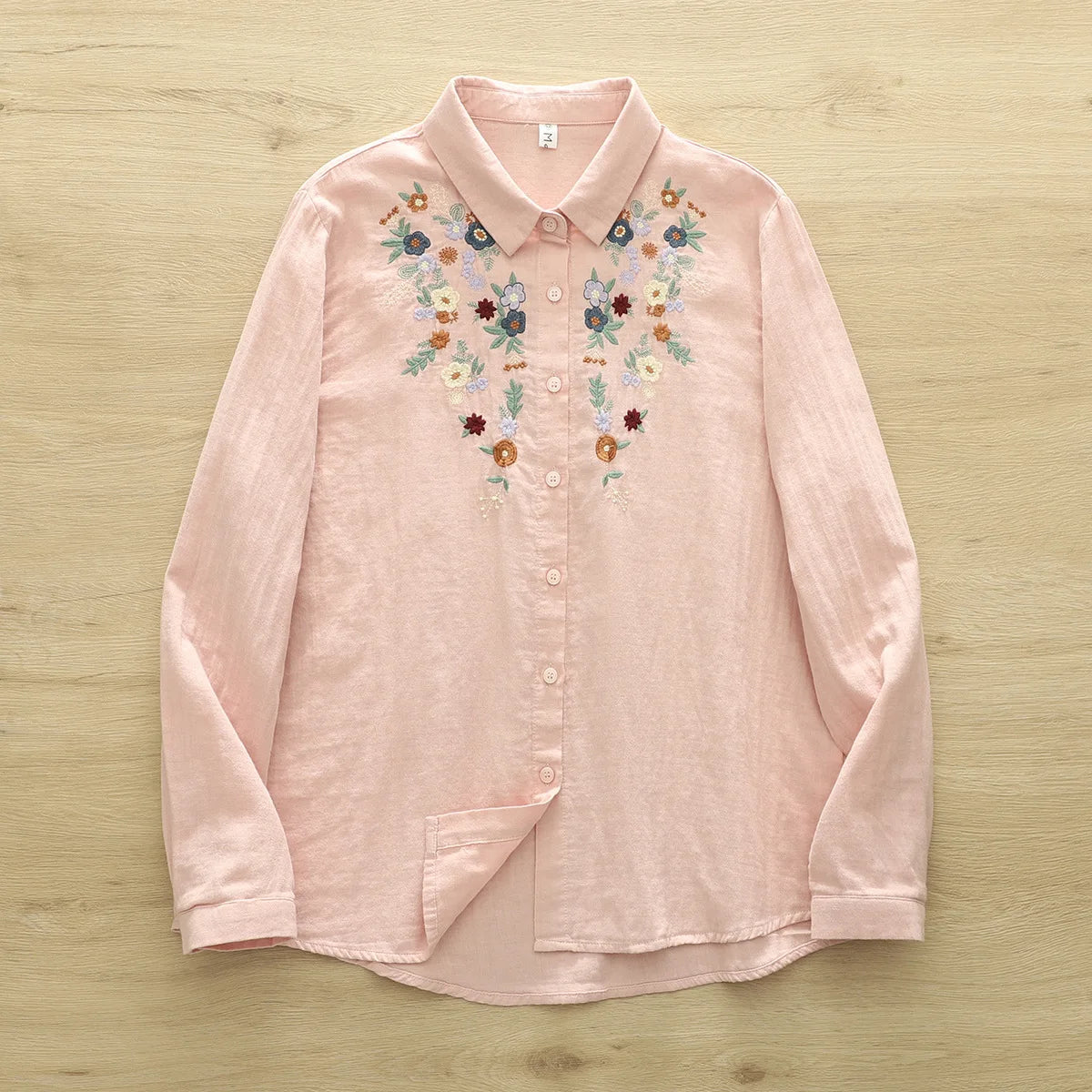 100% Cotton Yarn Blue Pink Gray Blouses Woman Spring Tops Blouses 2025 Fashion Women Trending Floral Embroidery Shirts