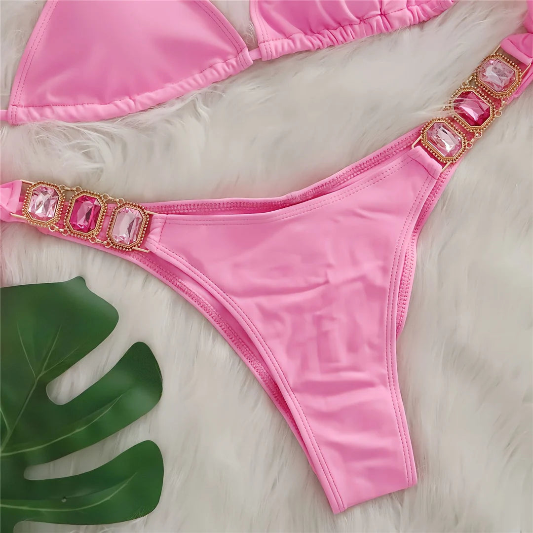 10 Colors Diamond Rhinestones Halter Bikini Women Swimwear Female Swimsuit Two-pieces Bikini set Bather Bathing Suit Swim V6194
