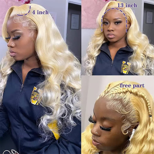 Honey Blonde Wig Human Hair 13x6 24 Inch Blonde Lace Front Wigs Human Hair Pre Plucked 180% Density Body Wave HD Lace Frontal