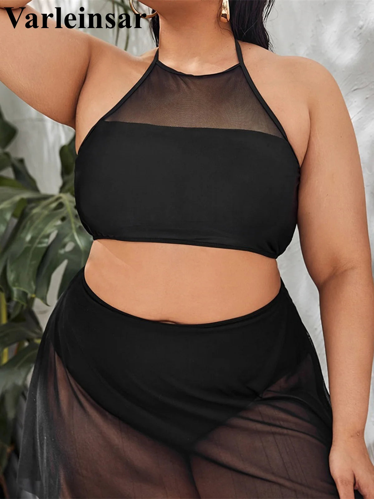 0XL - 4XL Halter Bikini Large Size Swimwear Plus Size Women Swimsuit Female Two-pieces Bikini set Bather Bathing Suit Swim V6701