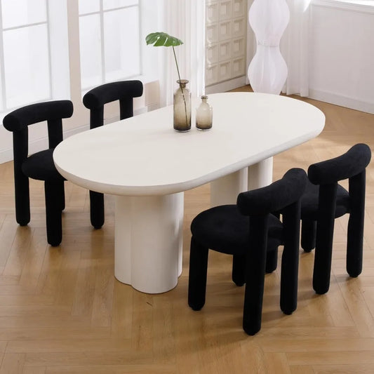 Modern Boucle Dining Chairs Set of 4, Sherpa Upholstered Barrel Dining Chairs Armless Curved Back Accent Chairs, Boucle Living