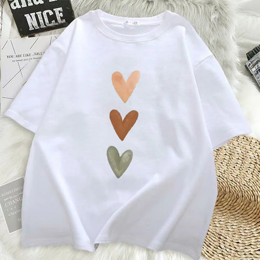 Y2k Love Heart Print Women Summer T Shirt Girl O Neck Funny Y2K Tops Tee Female 90s Casual Clothing Gothic Oversized T Shirt
