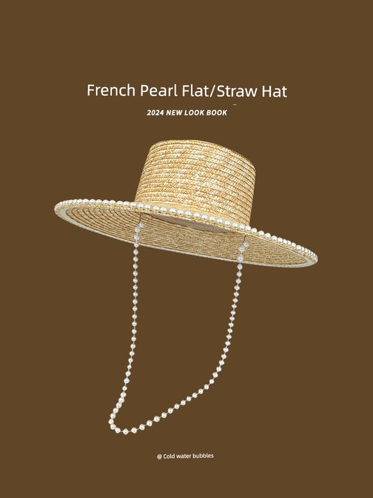 French Pearl Women's Summer Outing Sun Protection Hat Chain