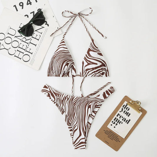sexy zebra print micro mini bikini halter string triangle swimwear thong swimsuit women biquini bikini set bathing suits