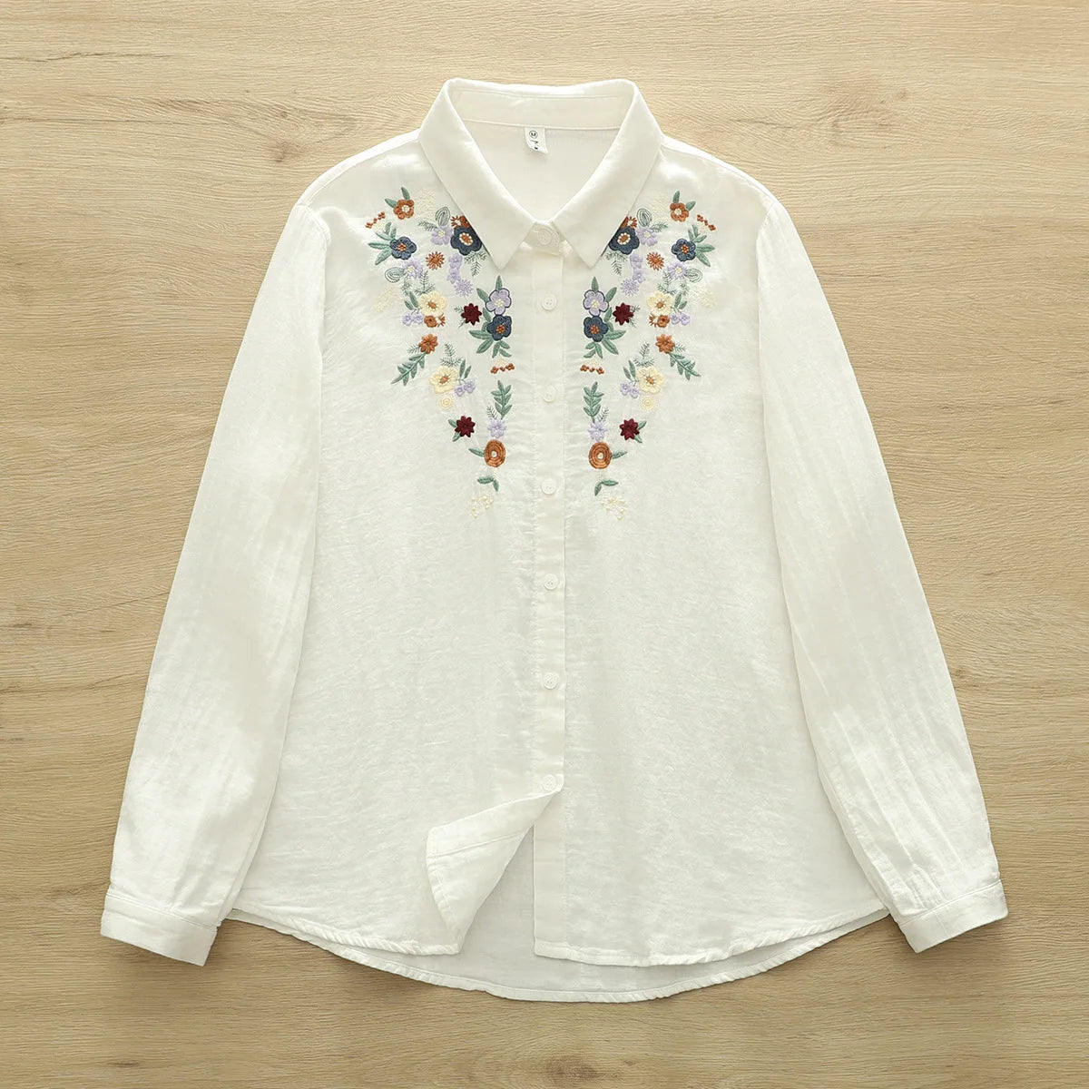 100% Cotton Yarn Blue Pink Gray Blouses Woman Spring Tops Blouses 2025 Fashion Women Trending Floral Embroidery Shirts