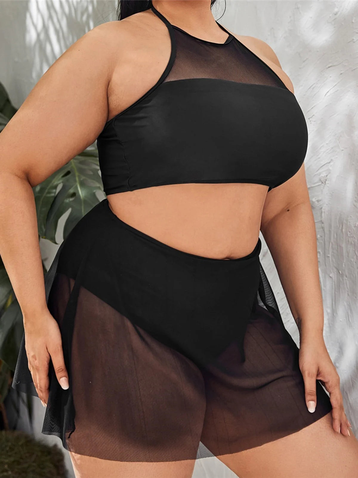 0XL - 4XL Halter Bikini Large Size Swimwear Plus Size Women Swimsuit Female Two-pieces Bikini set Bather Bathing Suit Swim K6701
