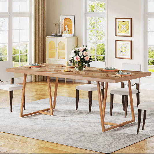 Tribesigns Farmhouse Dining Table for 6 to 8, 70.9 Inch Rectangular Wood Kitchen Table with Heavy Duty Wooden Legs