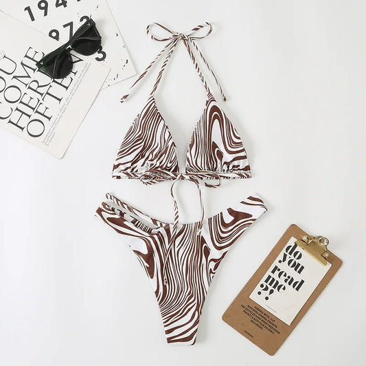 sexy zebra print micro mini bikini halter string triangle swimwear thong swimsuit women biquini bikini set bathing suits