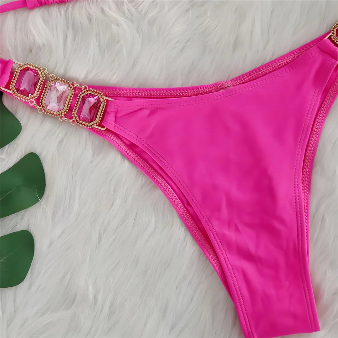 10 Colors Diamond Rhinestones Halter Bikini Women Swimwear Female Swimsuit Two-pieces Bikini set Bather Bathing Suit Swim V6194