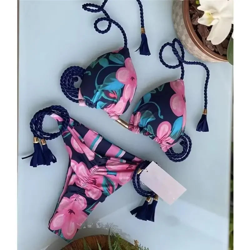 2024 Swimsuit Women's Bikini Print Rope Print Swimsuit