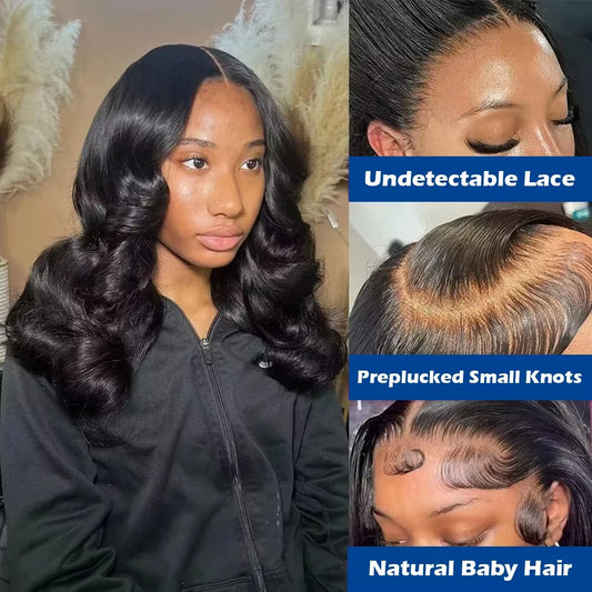 250% 13x6 HD Body Wave Human Hair Wigs Short Bob 14x4 Lace Front Wig Transparent 5x5 Closure Preplucked Remy Lace Frontal Wig