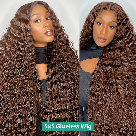 Kinky Curly Hd Chocolate Brown Lace Frontal Human Hair Wigs For Women Brown Colored 13x4 Lace Front Wigs 4x4 Closure Curly Wigs