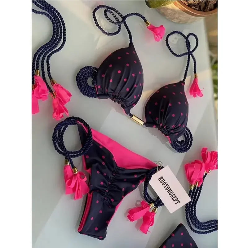 2024 Swimsuit Women's Bikini Print Rope Print Swimsuit