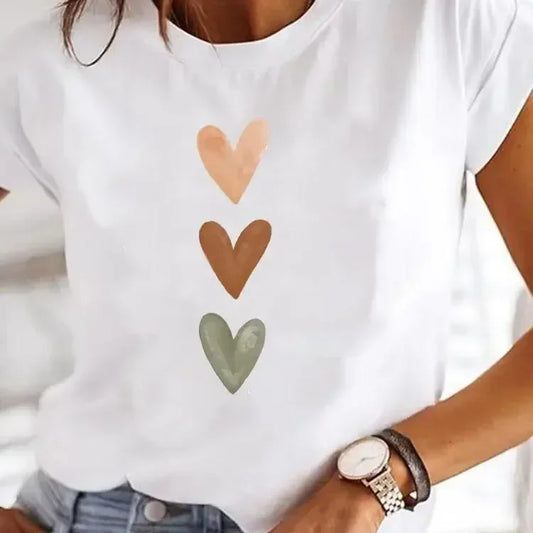 Y2k Love Heart Print Women Summer T Shirt Girl O Neck Funny Y2K Tops Tee Female 90s Casual Clothing Gothic Oversized T Shirt