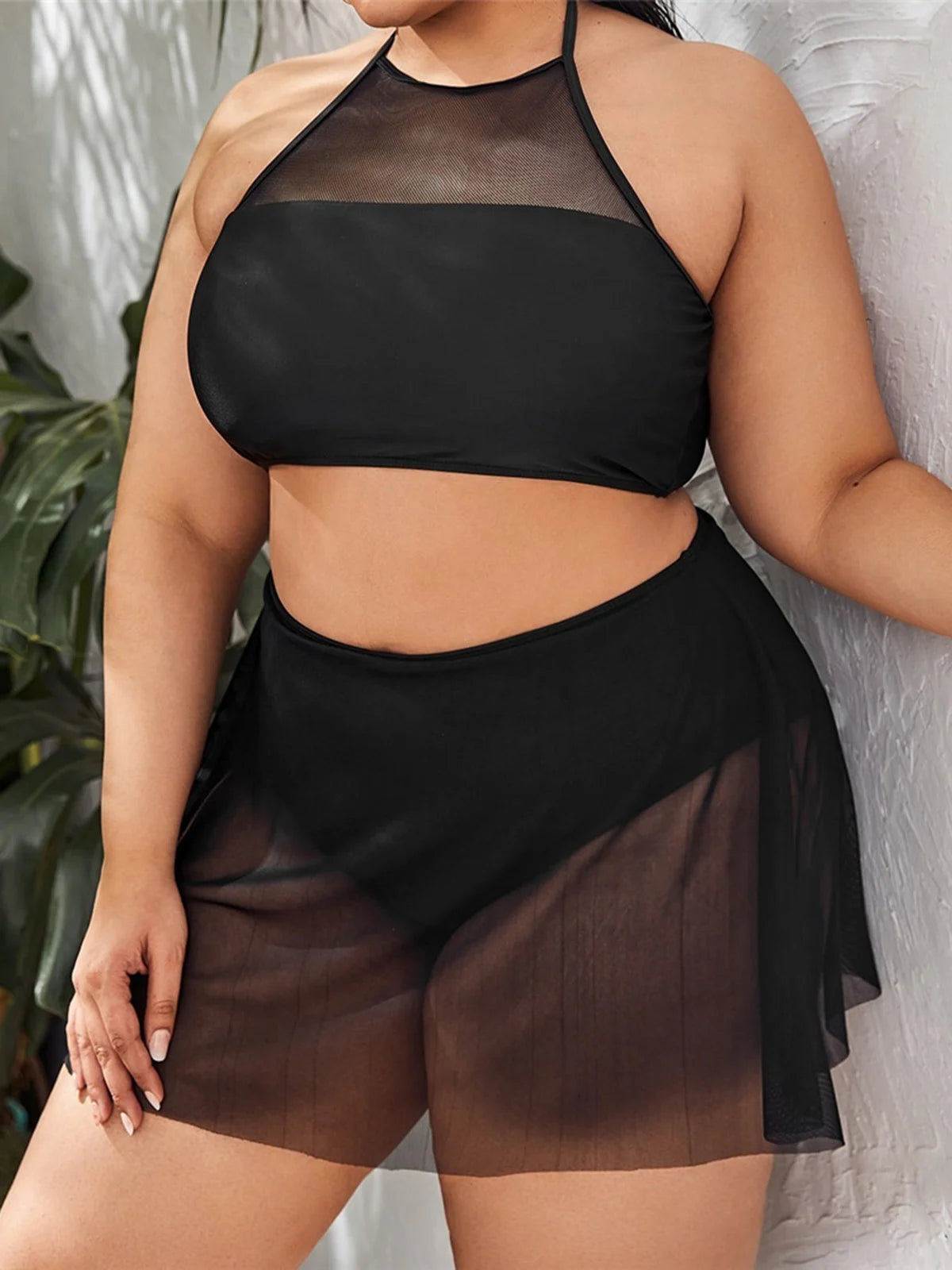 0XL - 4XL Halter Bikini Large Size Swimwear Plus Size Women Swimsuit Female Two-pieces Bikini set Bather Bathing Suit Swim V6701