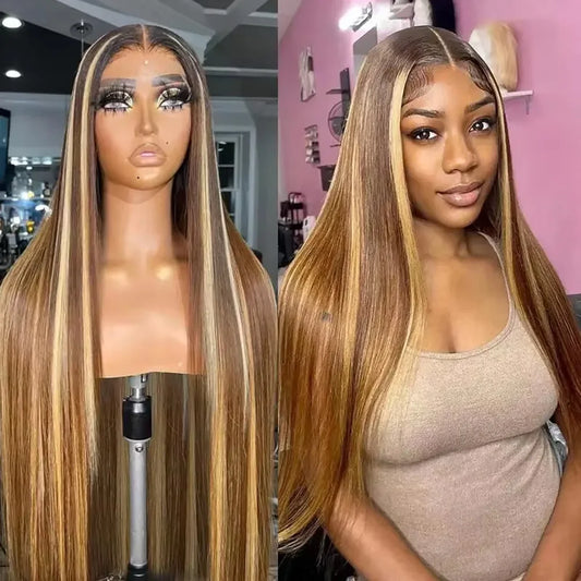 P4/27 Highlight Straight Human Hair Wigs 46 Inches 200 Density Human Hair Wig 13x6 HD Lace Frontal Human Hair Wigs For Women