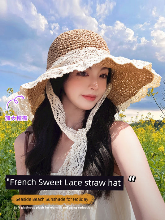 Straw Hat Women's Seaside Holiday Cut Out Lace Hat