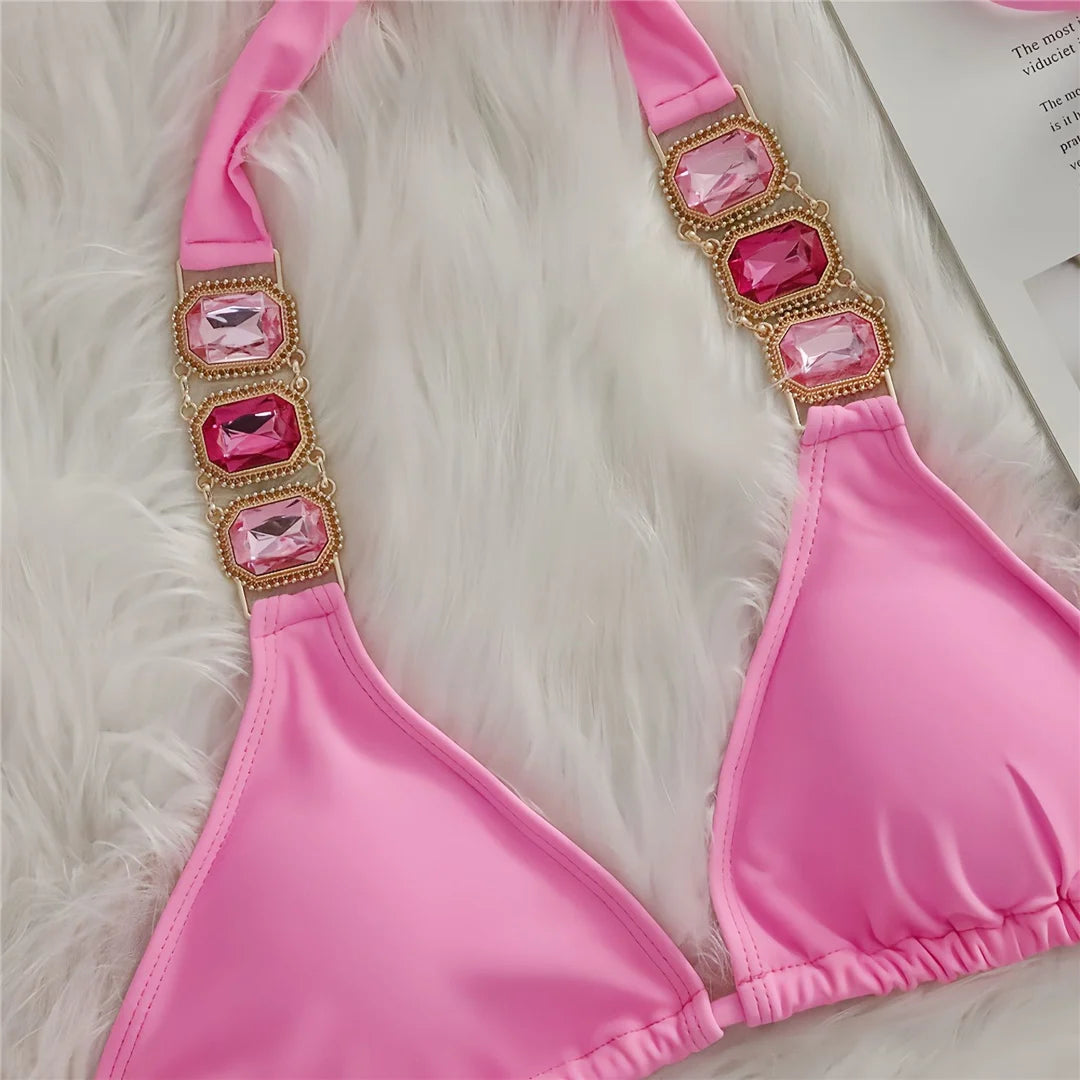 10 Colors Diamond Rhinestones Halter Bikini Women Swimwear Female Swimsuit Two-pieces Bikini set Bather Bathing Suit Swim V6194