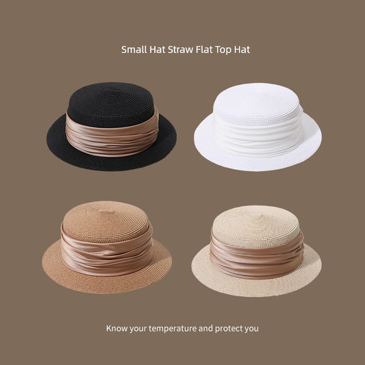 Straw Hat Japanese Style Pleated Ribbon Women's Outing Small Brim