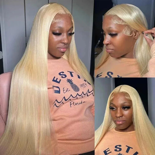 13x6 HD Lace Wig 613 Honey Blonde Bone Straight Frontal Human Hair 200 Density Wig Transparent Lace Front Wigs For Women