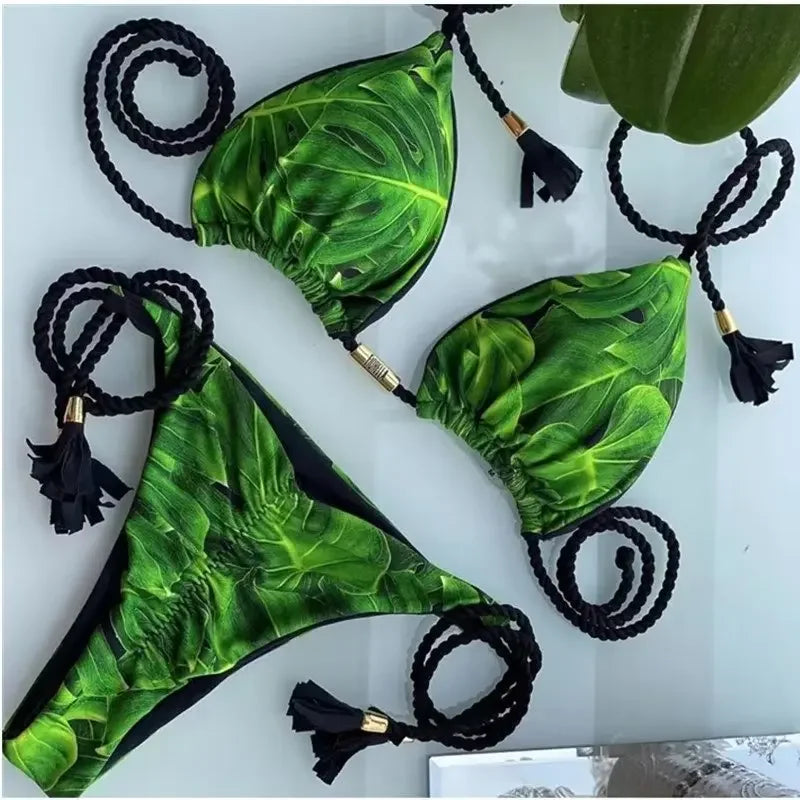 2024 Swimsuit Women's Bikini Print Rope Print Swimsuit