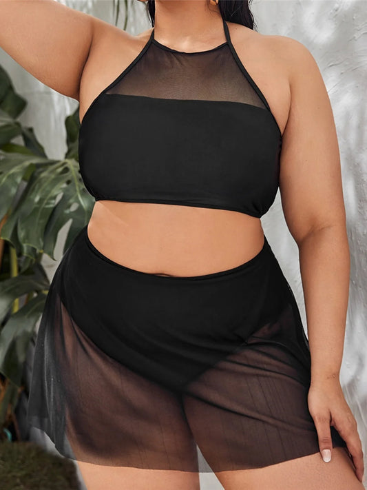 0XL - 4XL Halter Bikini Large Size Swimwear Plus Size Women Swimsuit Female Two-pieces Bikini set Bather Bathing Suit Swim K6701