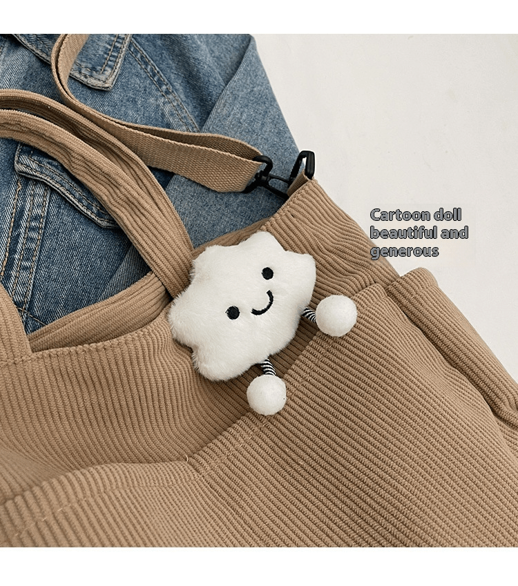Large Capacity Corduroy Shoulder Bag for Women, Adjustable Strap, Zip Closure, Machine Washable - Ideal for Daily Commute and School