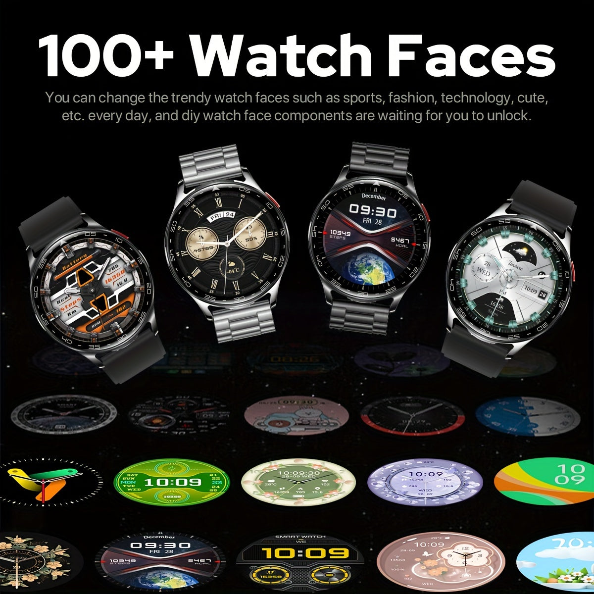 1.39" Full Touch Smart Watch for Women & Men - Wireless Calls, Remote Camera Control, Water Reminder, Message Alerts, Fitness Tracker with 100+ Sports Modes, Built-In Headphones, IP67, Black Silicone Band, Calorie Counter & P