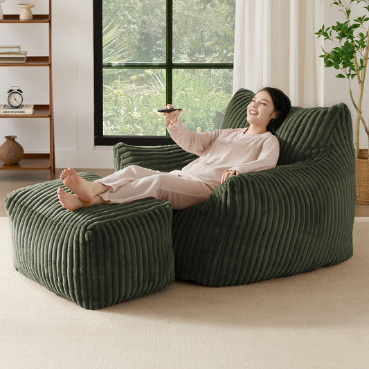 [Comfy Bean Bag Chair] Living&Giving Oversize Bean Bag Chair | Modern Comfy Corduroy Fabric Fireside Chair Lazy Floor Sofa Armless Lounge Chair, Comfy Upholstered Bean Bag Chair Single Sofa For Outdoors Living Room Backyard