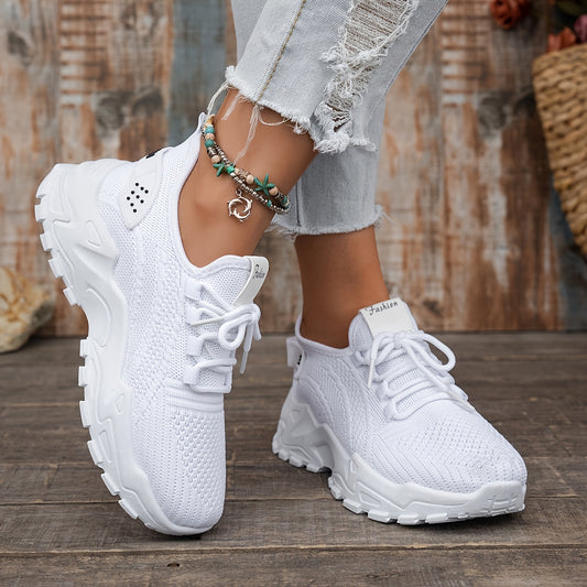 Ladies' White Sports Shoes Feature Breathable Mesh Uppers And Thick Soles. Designed As Casual Lace - Up Outdoor Footwear, These Lightweight Low - Top Shoes Come With An Added Bonus: They Are Available In Plus Sizes.