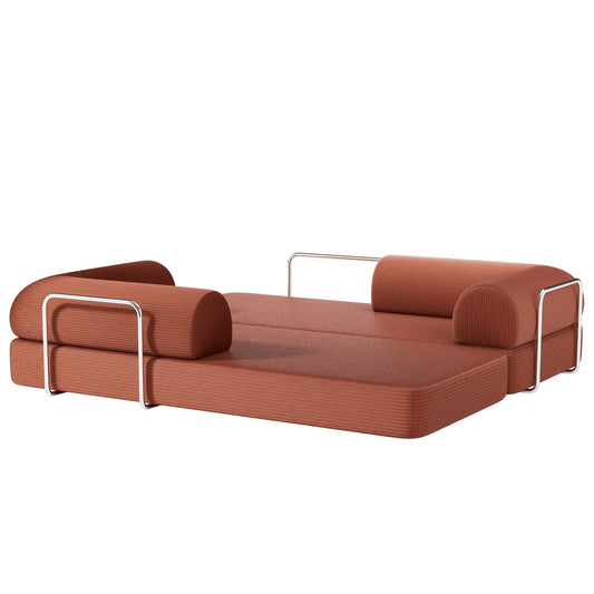 KERDOM 78" Convertible Corduroy Sleeper Sofa Bed - 3-Person Green Space-Saving Love Seat with Pull-Out Bed, High-Rebound Density Foam, Stainless Steel Frame & Spliced Block Design for Living Room, Apartments, Guest Sleeping S