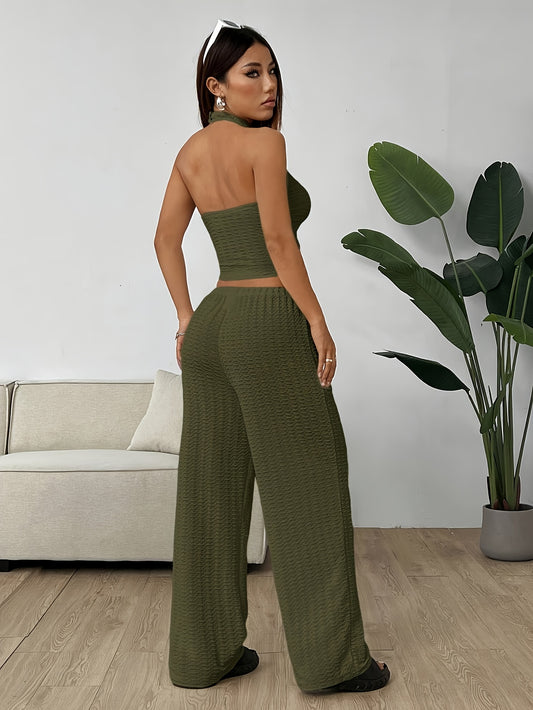 Women'S Casual Daily Commuting Neck Halter & Baggy Pant Set